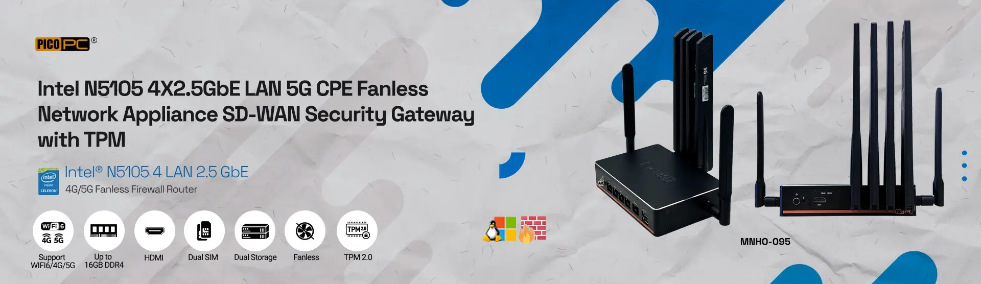 Intel N5105 4 LAN 2.5GbE 5G CPE Fanless Network Appliance SD-WAN Security Gateway with TPM
