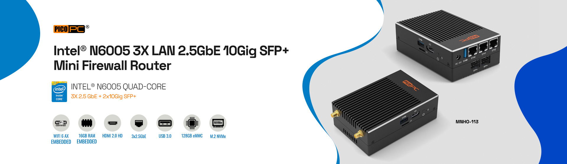 Intel N6005 3 LAN 2.5GbE 10Gig SPF+ Mini Firewall Router with 16GB RAM 128GB Storage WiFi6